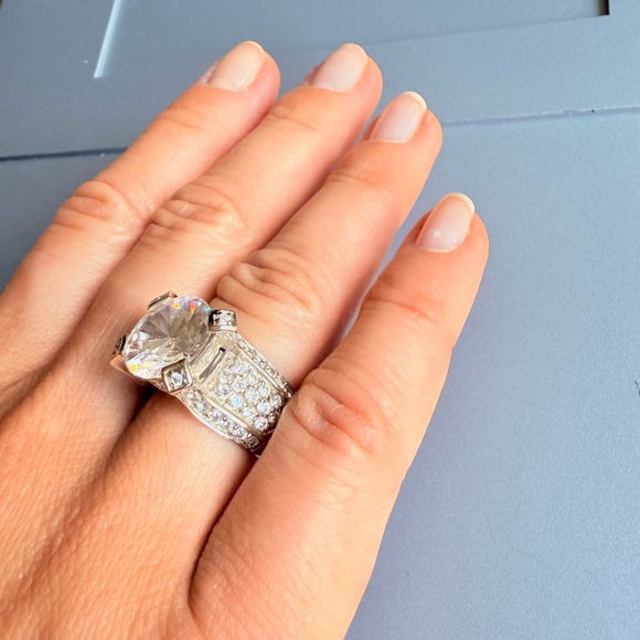 Huge Estate 10.88ct Cubic Zirconia Sterling Silver 925 Statement Cocktail Ring - Picture 5 of 13